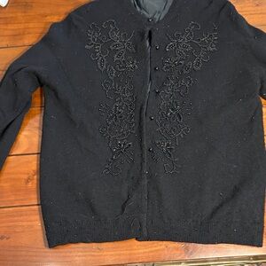 Elegant vintage  Black Embroidered Cardigan 2-25-12